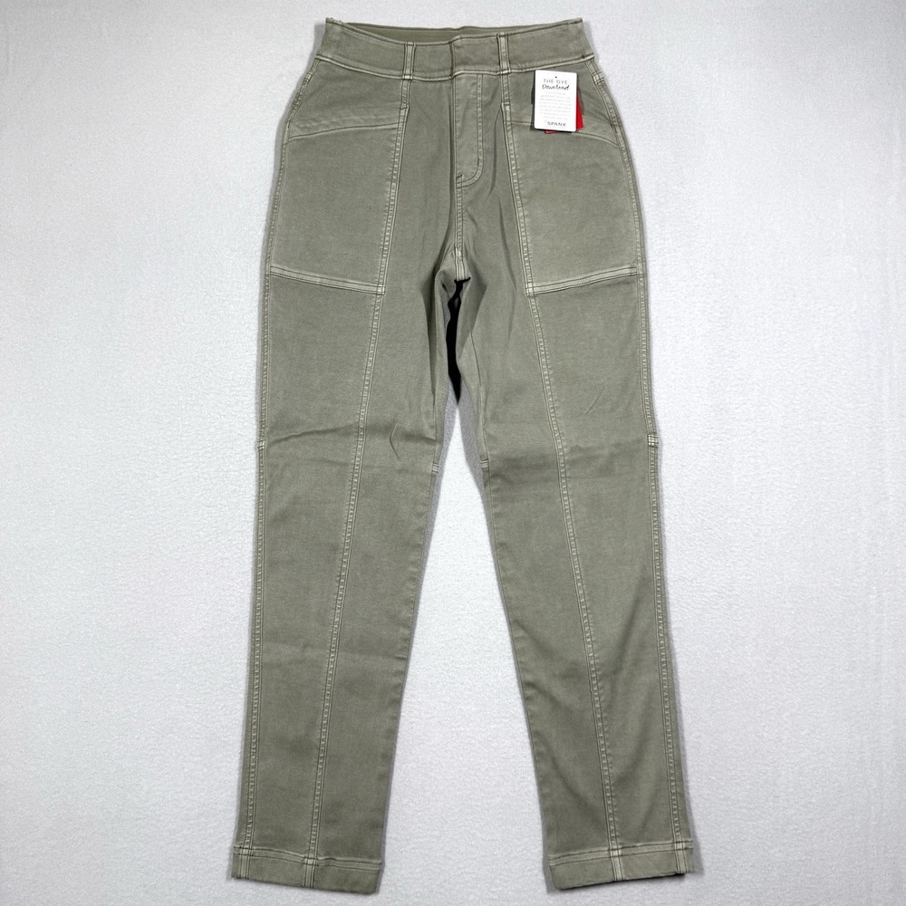 Spanx Pants Womens‎ XS Stretch Twill Straight Leg Olive Oil Green Pull On NWT